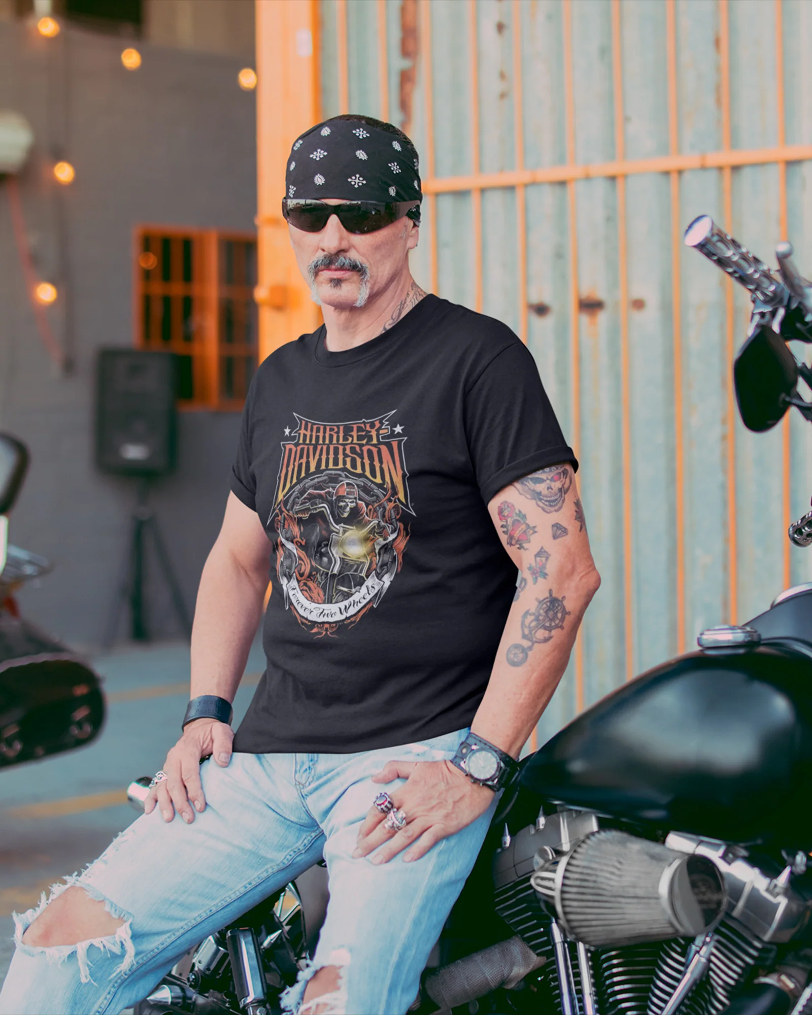 Camiseta Caveira Moto Forever Two Wheels Preta Estampada - Image 2