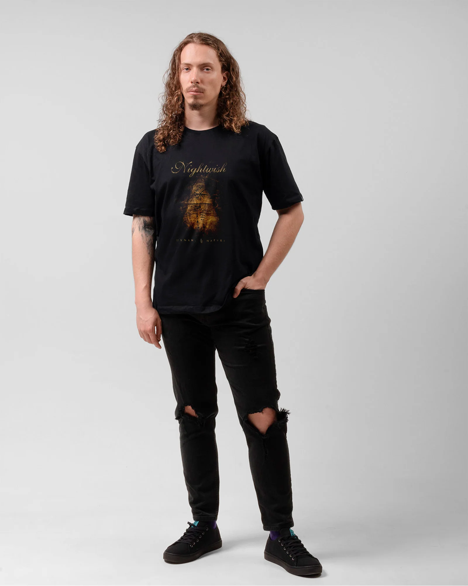 Camiseta Nightwish Human Nature Símbolos Preta Estampada - Image 5