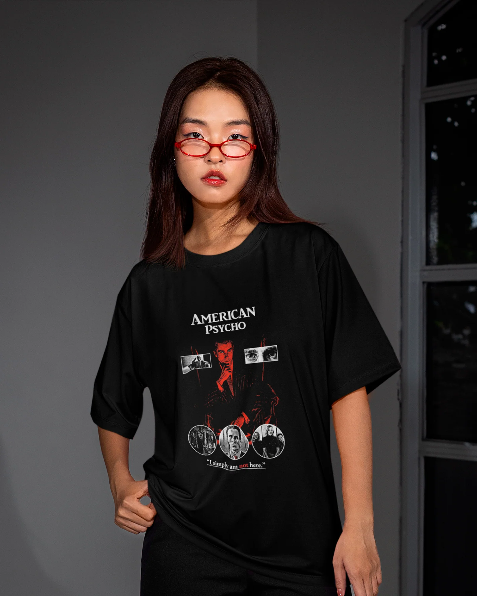 Camiseta Preta American Psycho Simply Am Not Here Unissex - Image 2