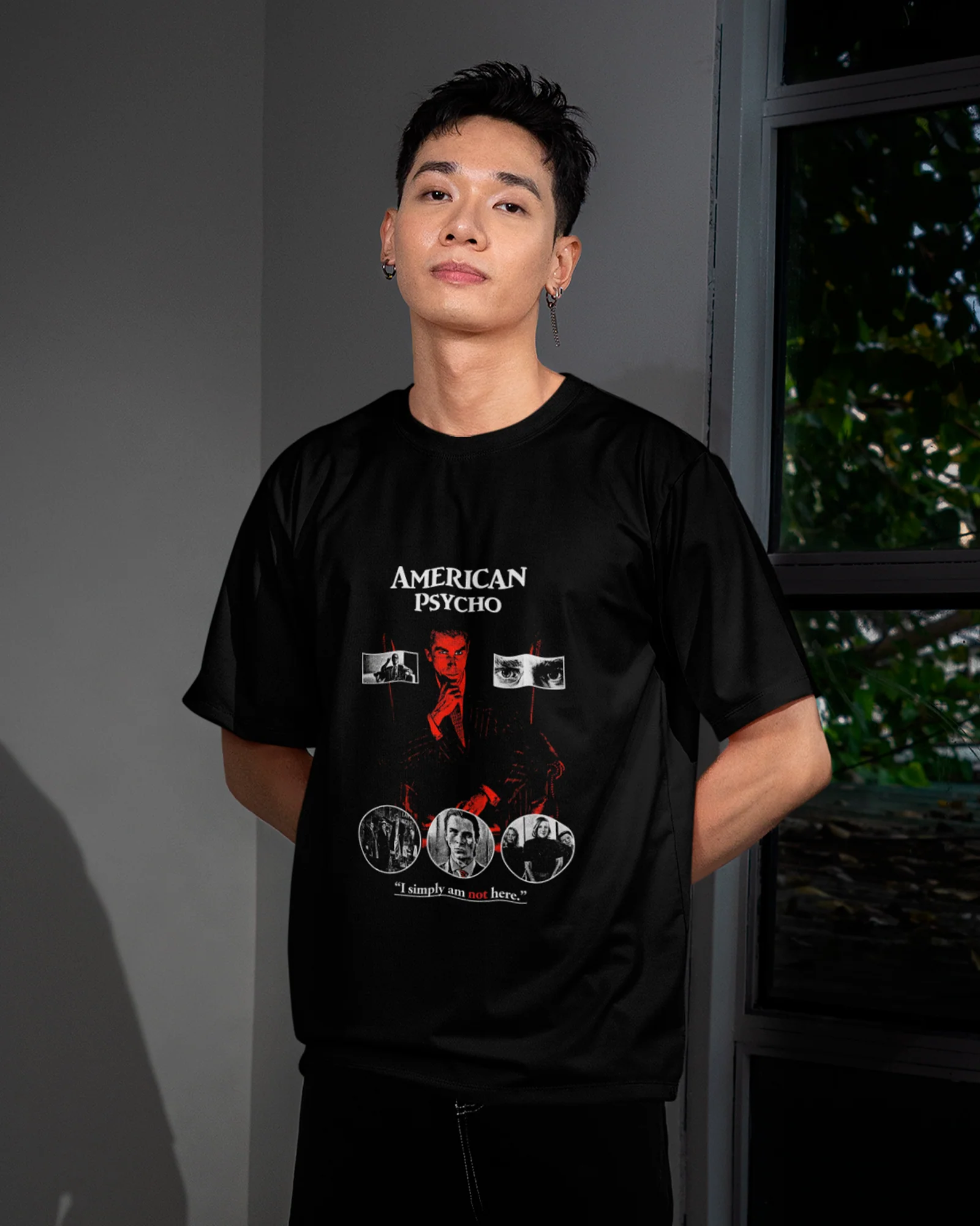 Camiseta Preta American Psycho Simply Am Not Here Unissex - Image 4