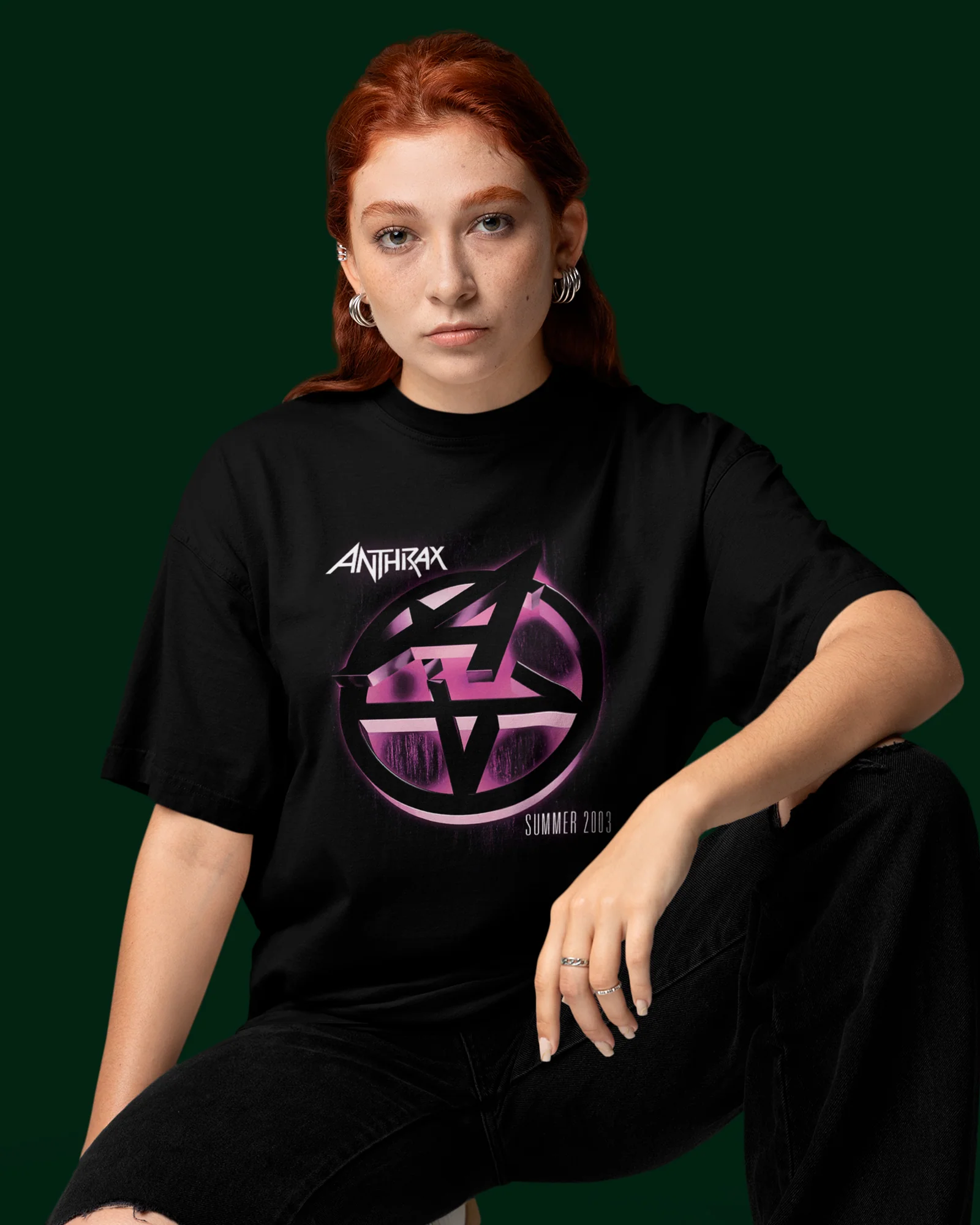 Camiseta Preta Anthrax Logo Roxa Summer 2003 Unissex - Image 2