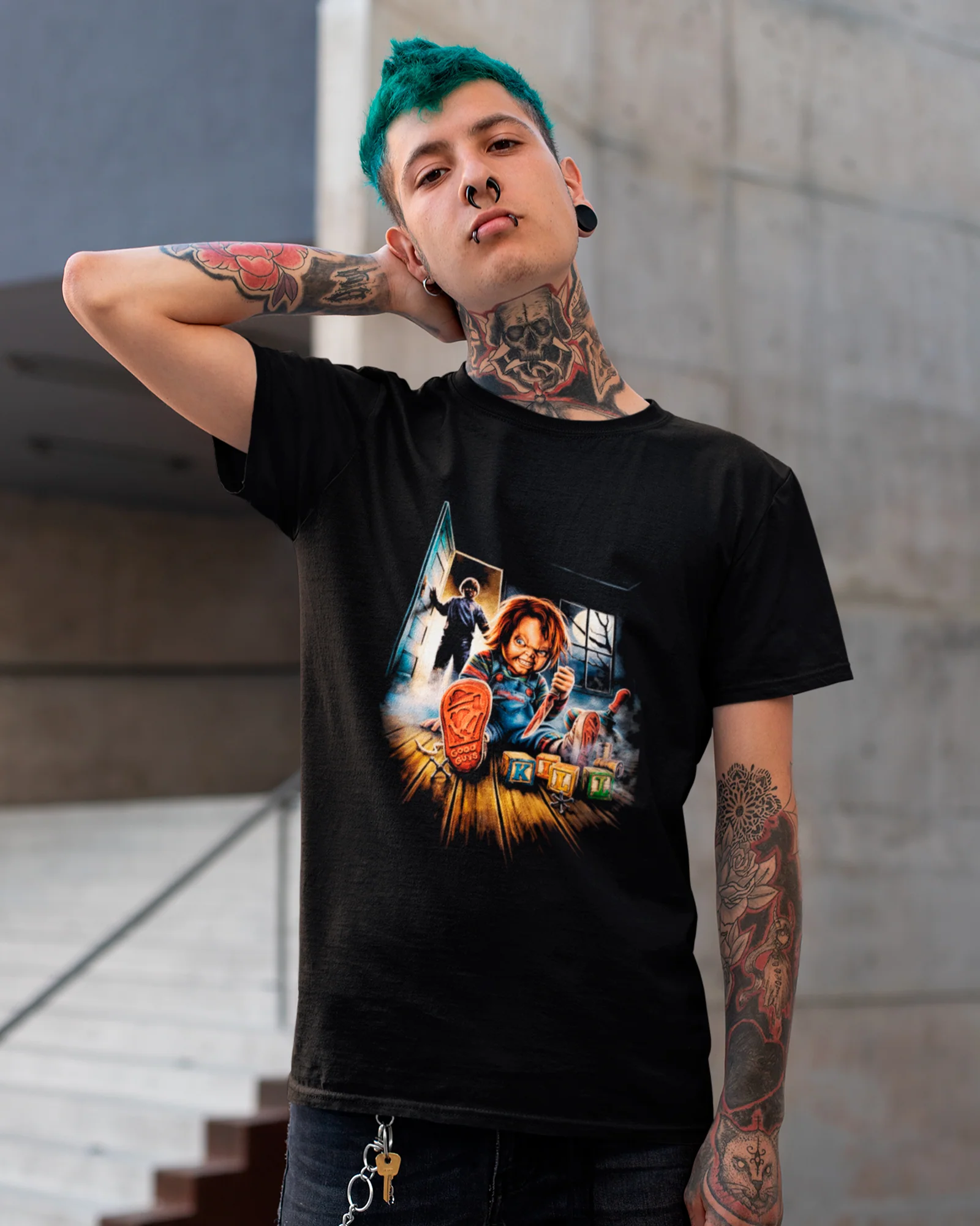Camiseta Preta Chucky Good Guys Garoto Porta Unissex - Image 3