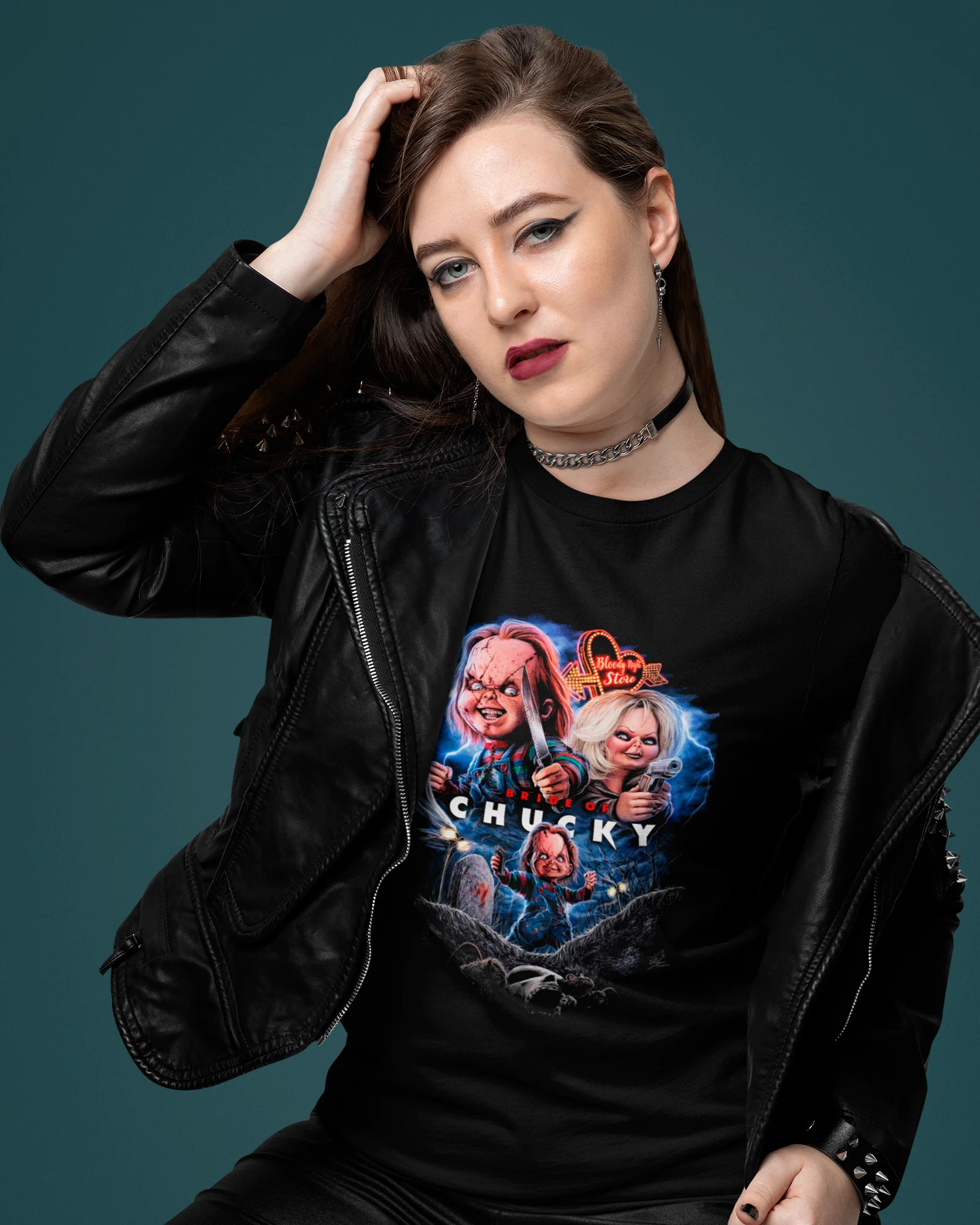 Camiseta Preta Chucky & Tiffany Cemetery Love Unissex - Image 3