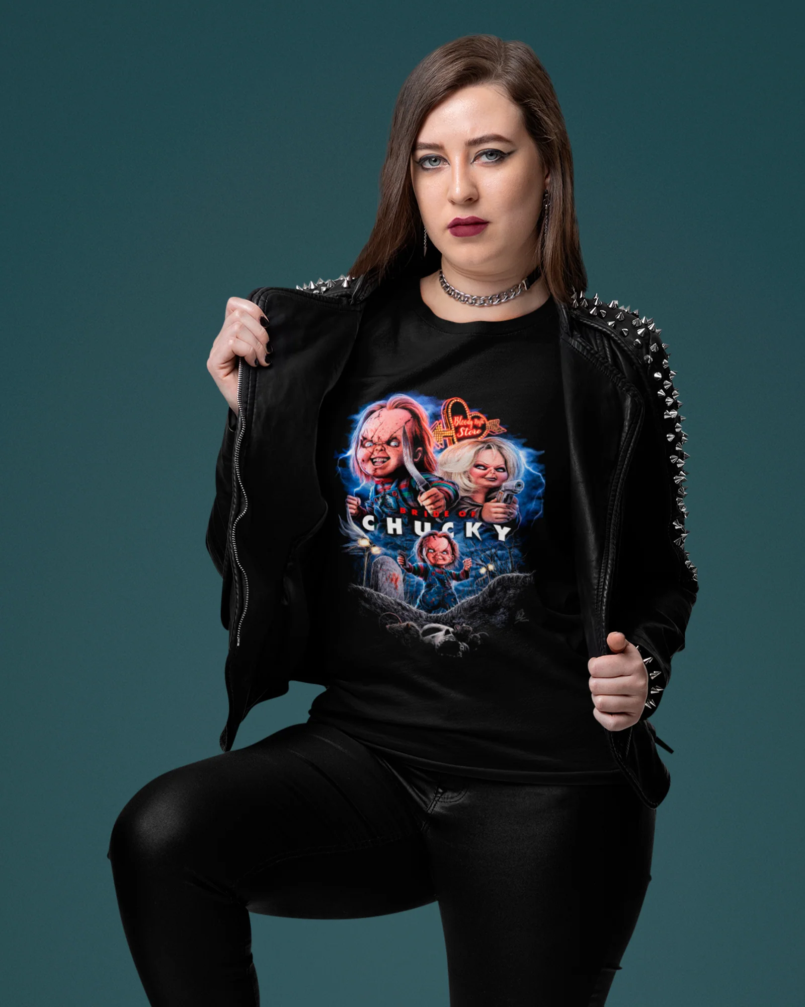 Camiseta Preta Chucky & Tiffany Cemetery Love Unissex - Image 4