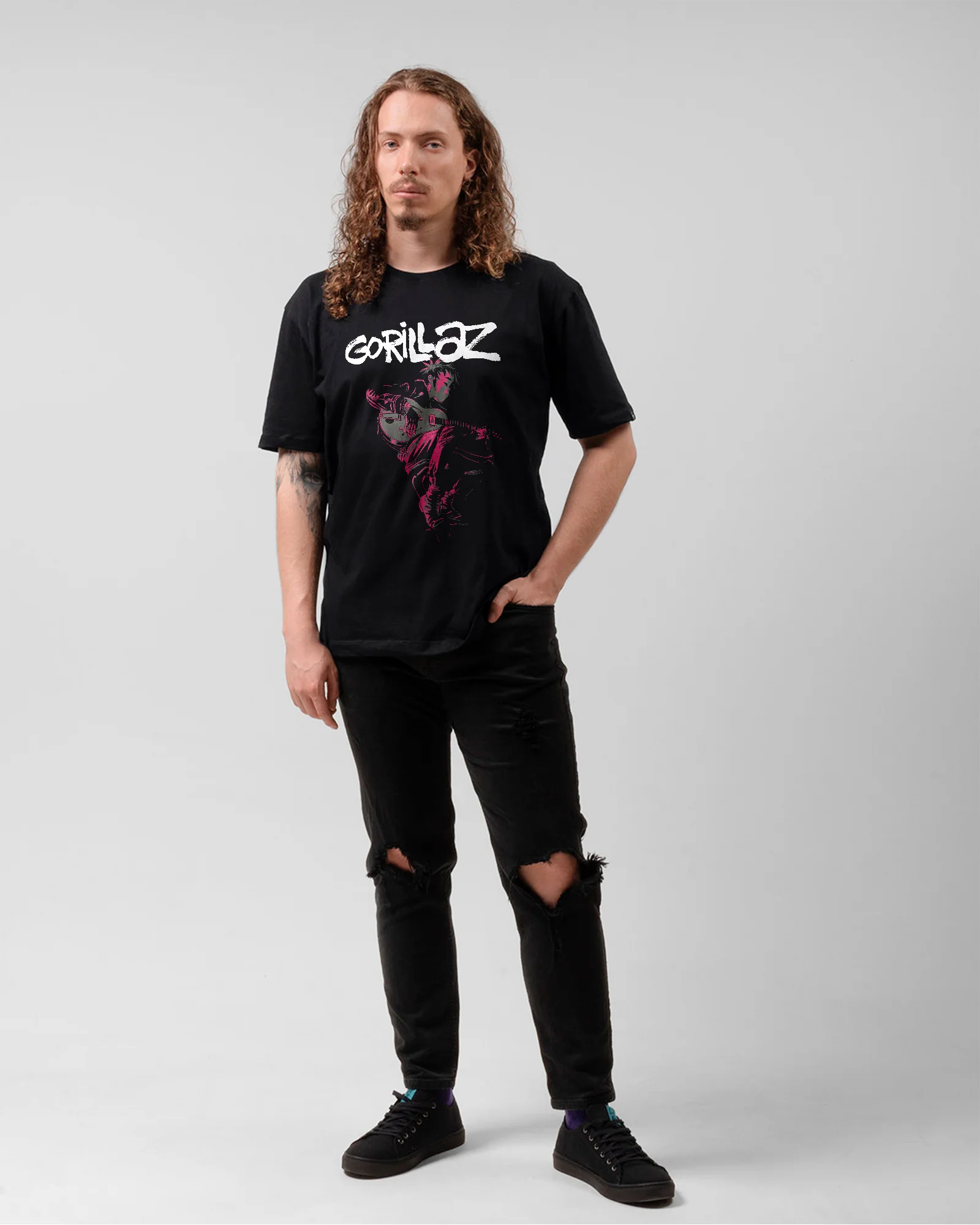Camiseta Preta Gorillaz Estilo Semi Acústico - Image 5