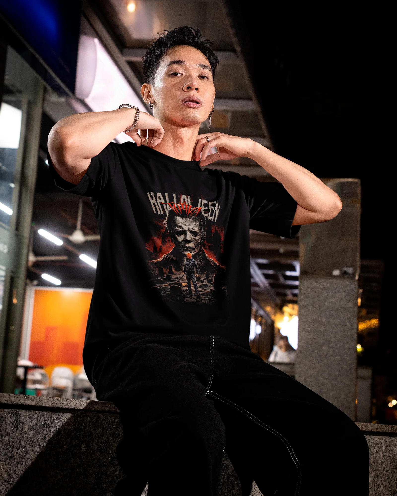 Camiseta Preta Halloween Cemitério Vilões Slasher Unissex - Image 2