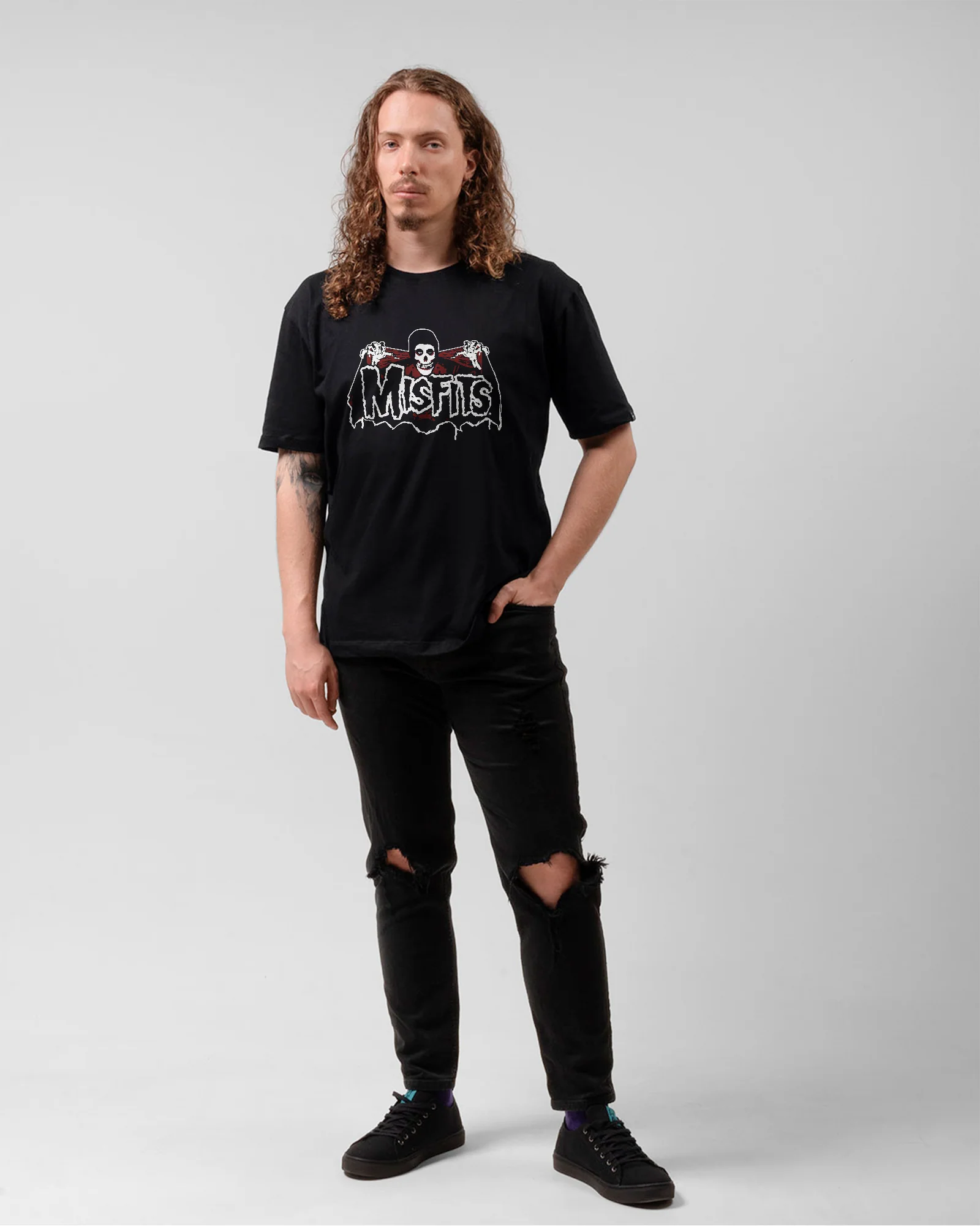 Camiseta Preta Misfits Caveira com Morcego - Image 5