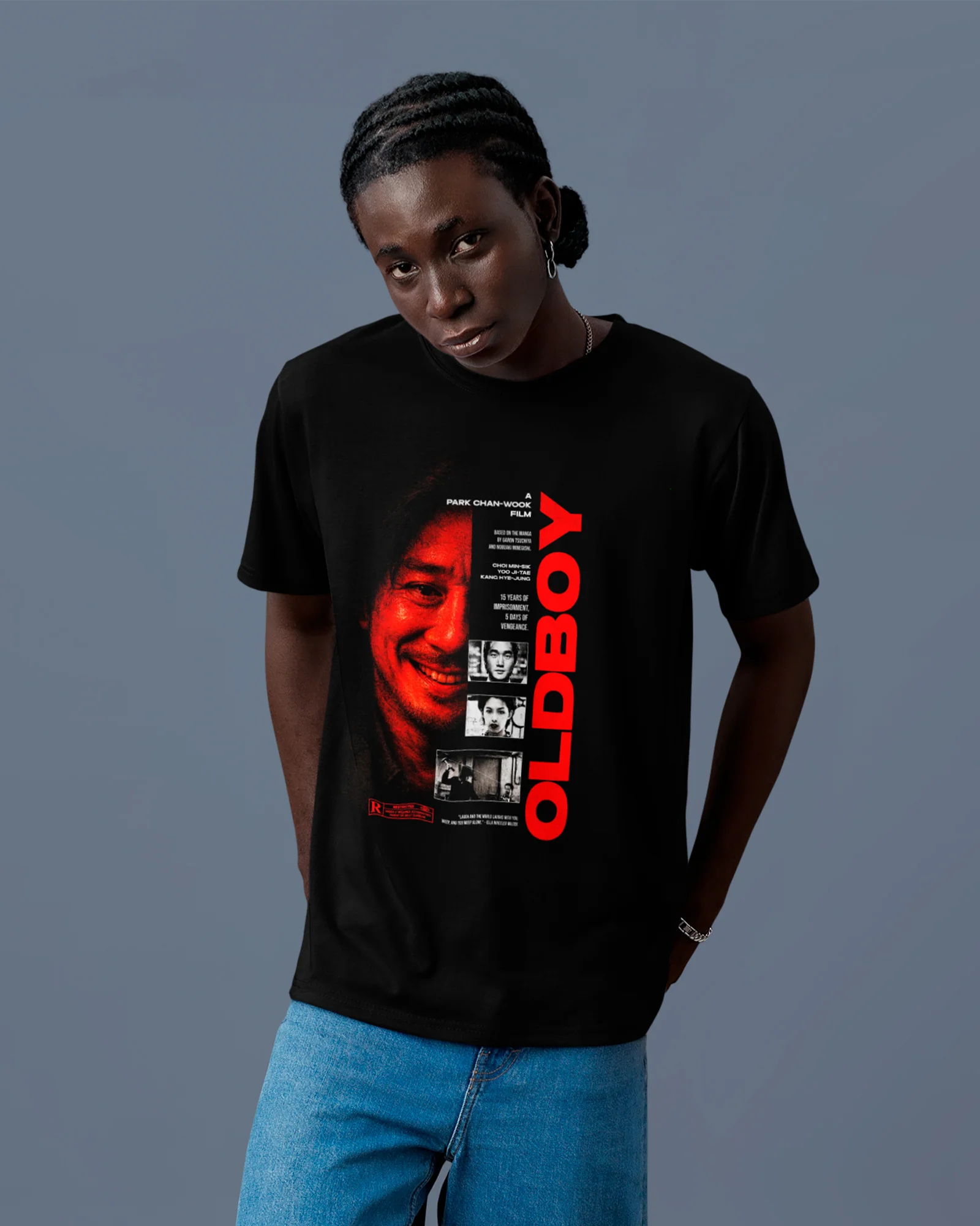 Camiseta Preta Oldboy Oh Dae-su Visual Sombrio Filme Cult Unissex - Image 2