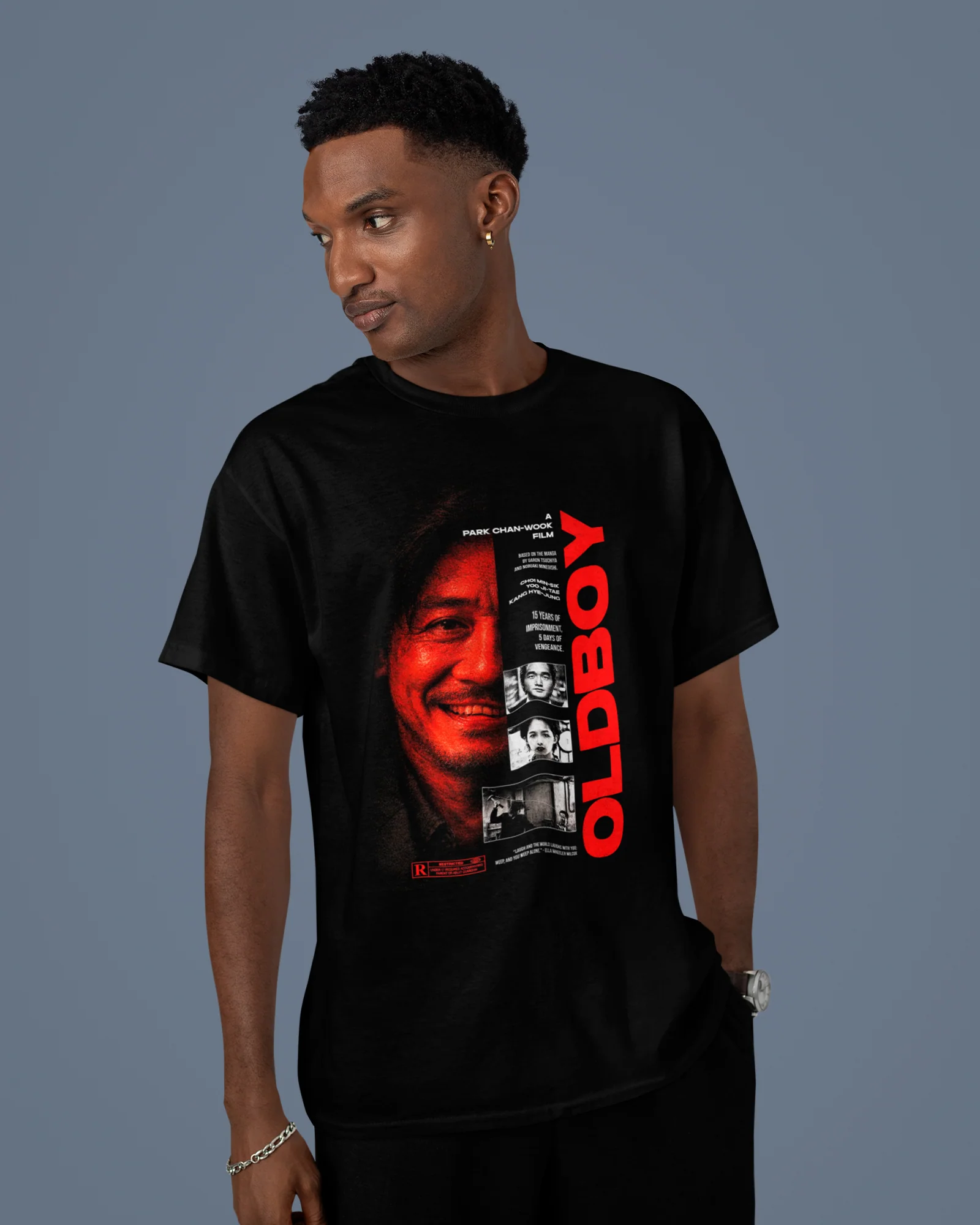Camiseta Preta Oldboy Oh Dae-su Visual Sombrio Filme Cult Unissex - Image 3