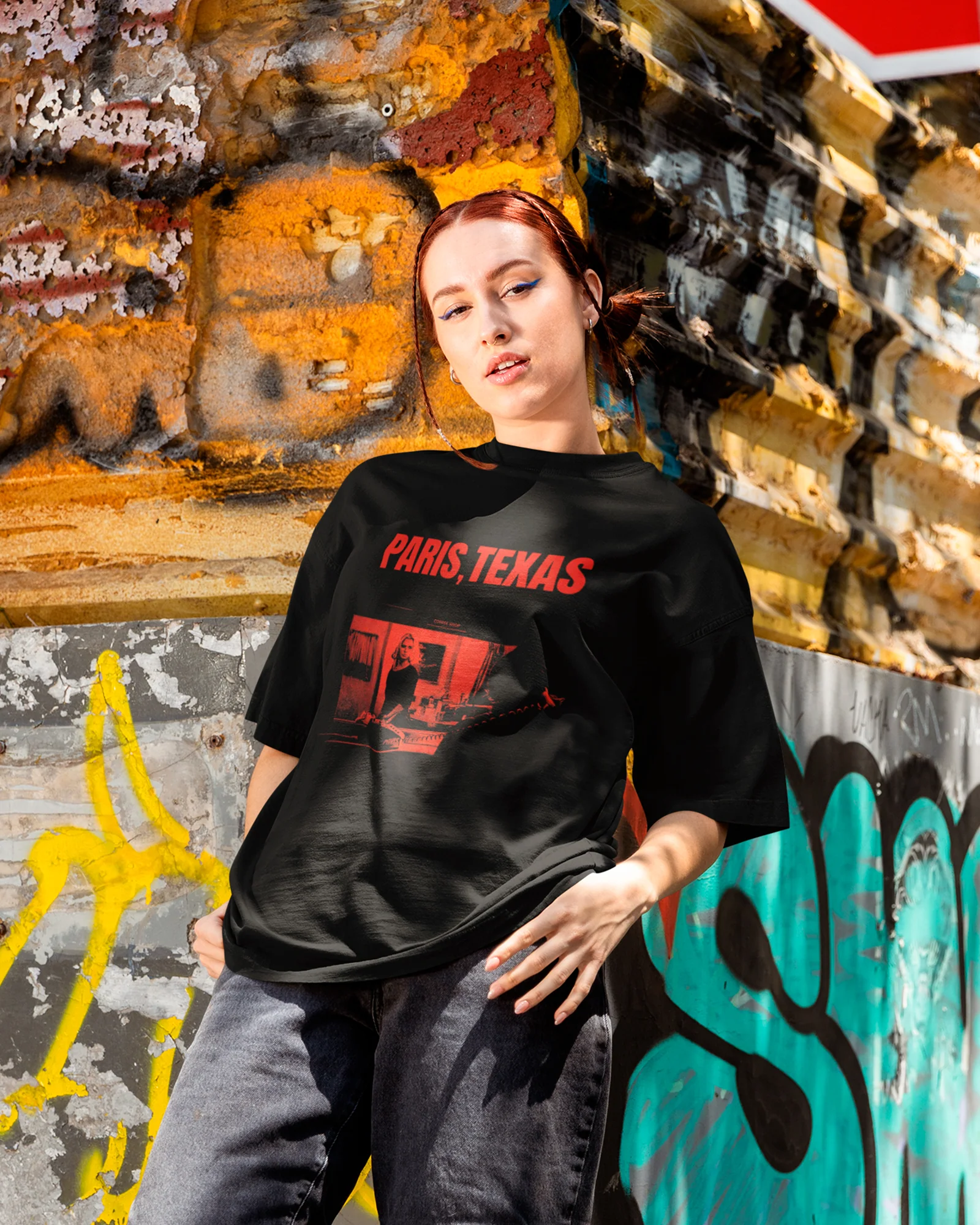 Camiseta Preta Paris Texas Coffee Shop Cena Clássica Unissex - Image 3