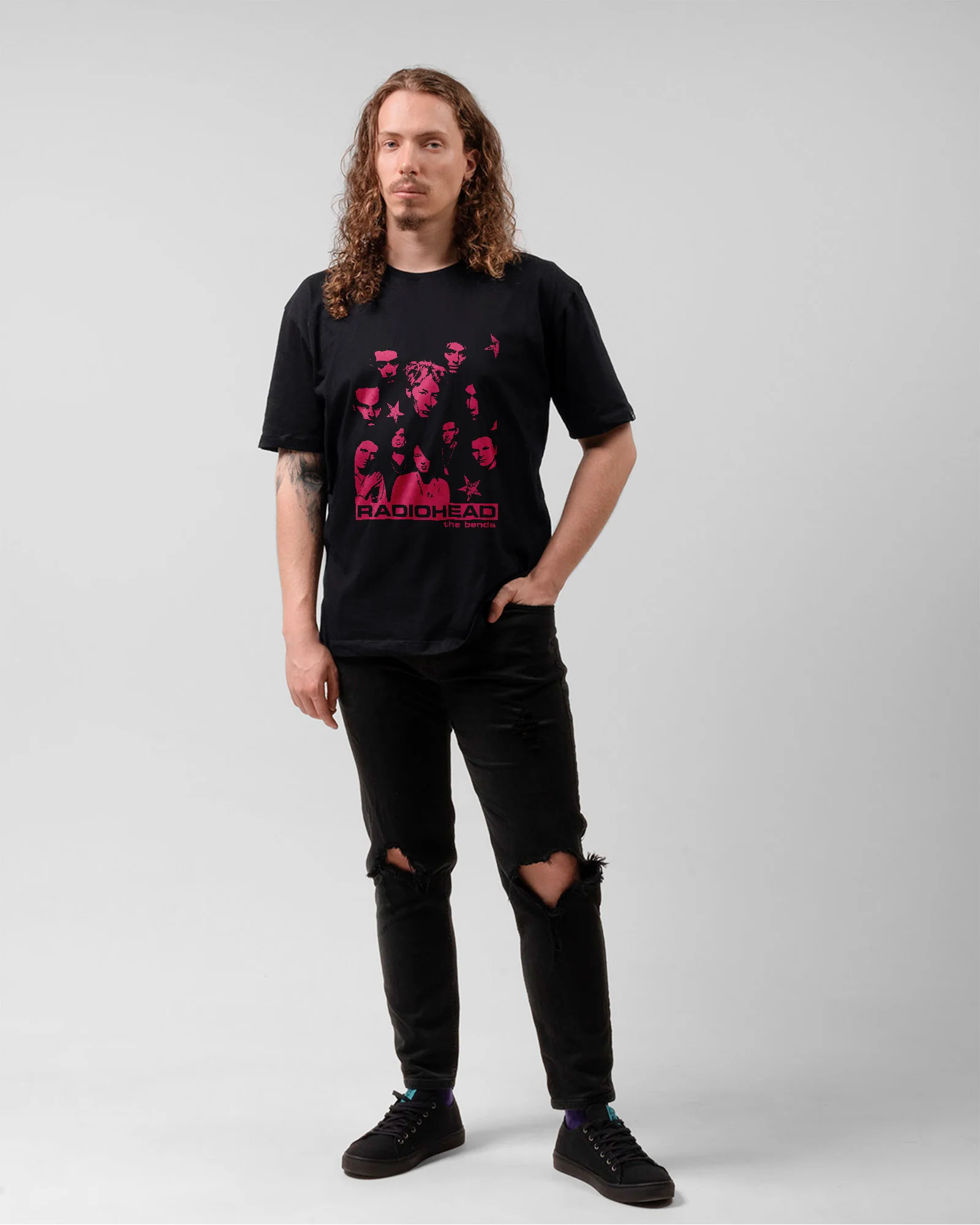 Camiseta Preta Radiohead Integrantes Arte Rosa Streetwear Unissex - Image 5