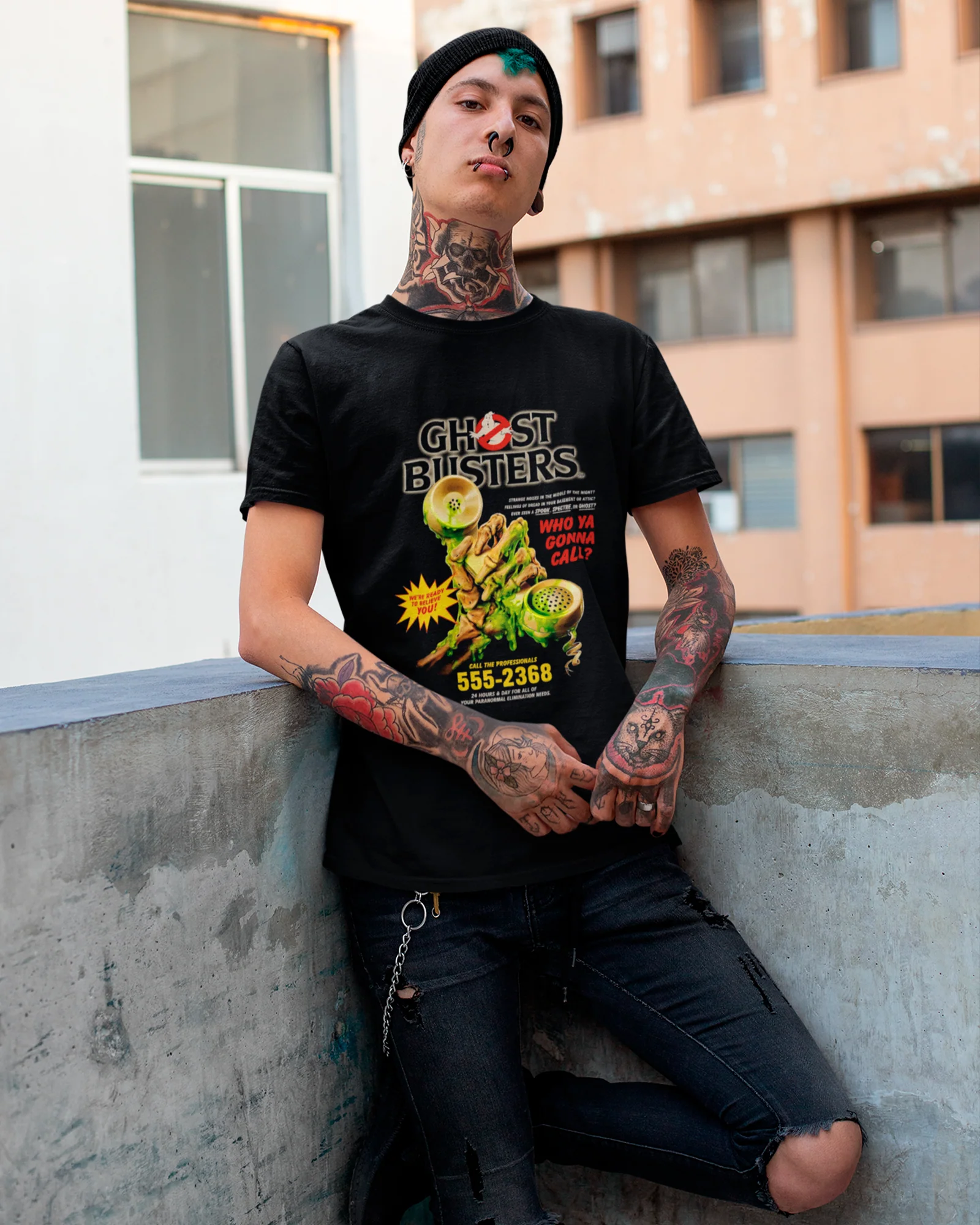 Camiseta Preta Skeleton Hand Ghost Call Unissex - Image 3